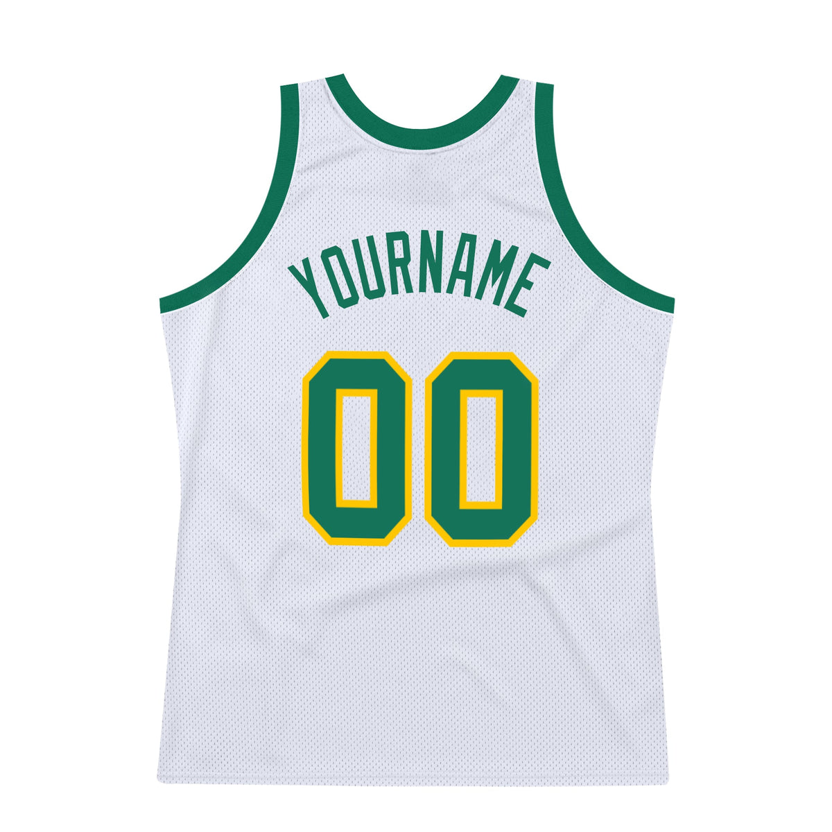 Custom White Kelly Green-Gold Authentic Throwback Basketball Jersey Limited