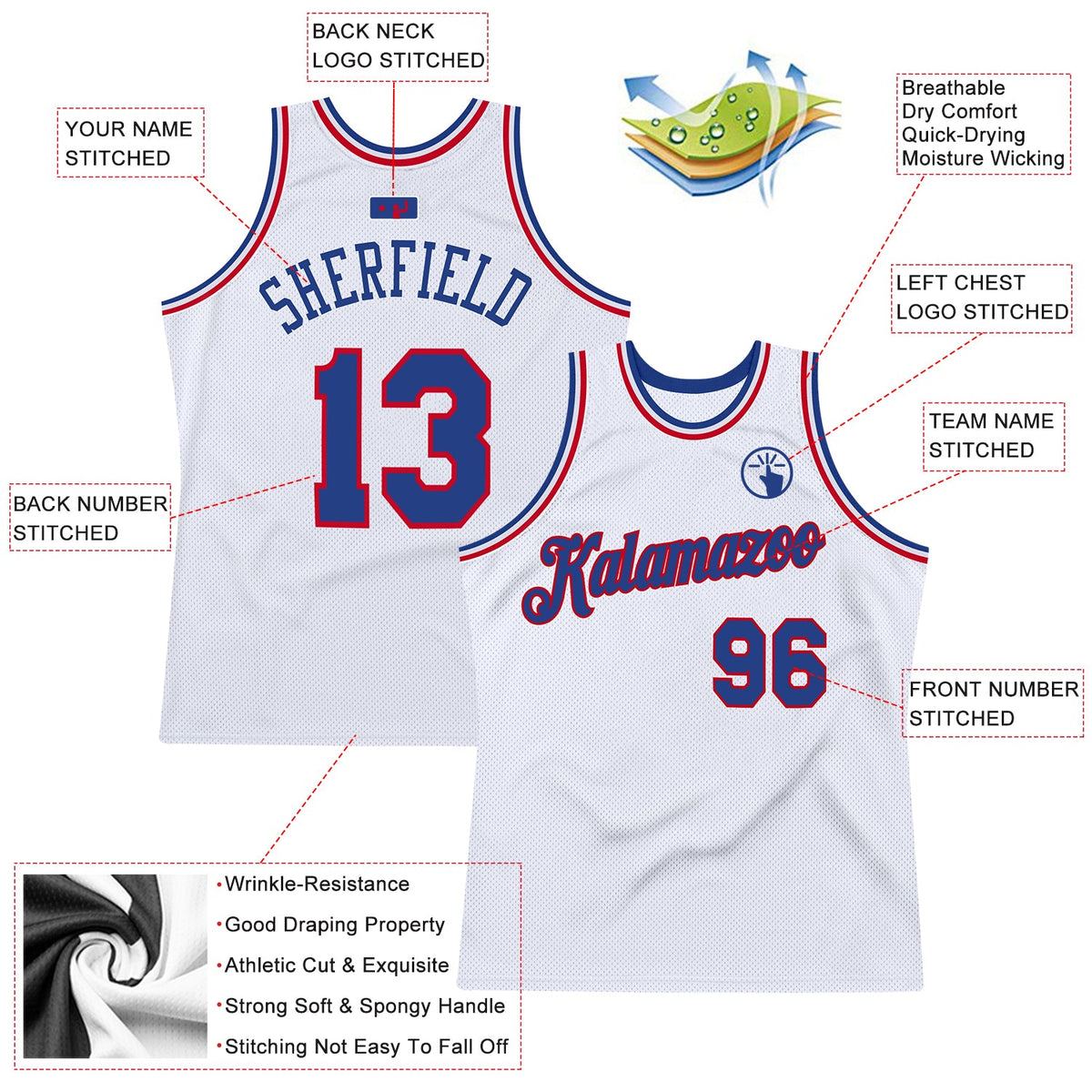 Custom White Royal-Red Authentic Throwback Basketball Jersey Limited
