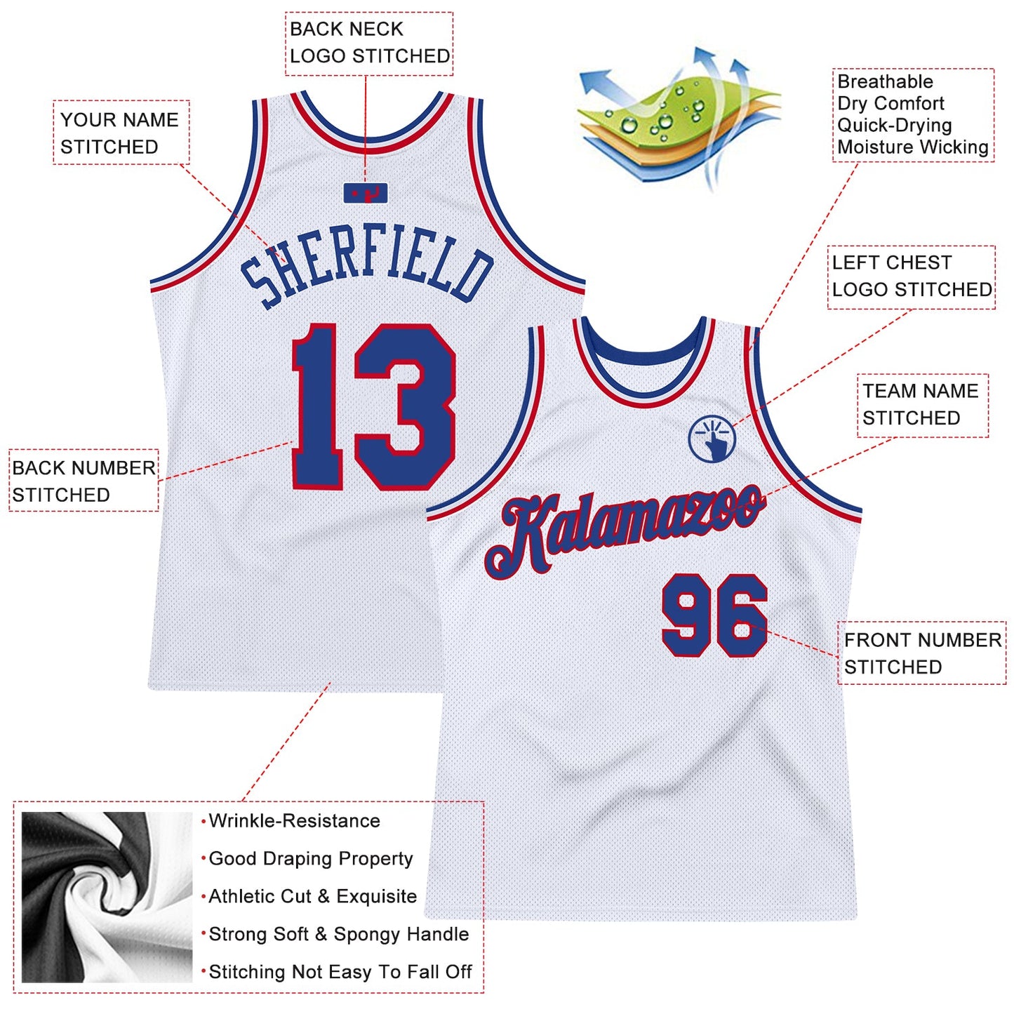 Custom White Royal-Red Authentic Throwback Basketball Jersey Limited