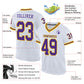 Custom White Purple-Gold Mesh Authentic Throwback Football Jersey Limited