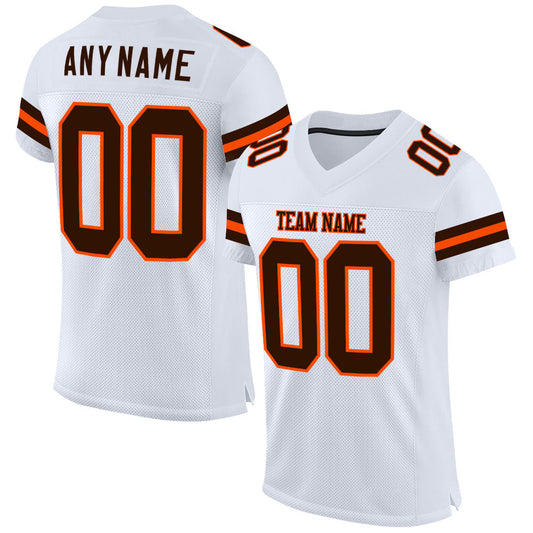 Custom White Brown-Orange Mesh Authentic Football Jersey Limited