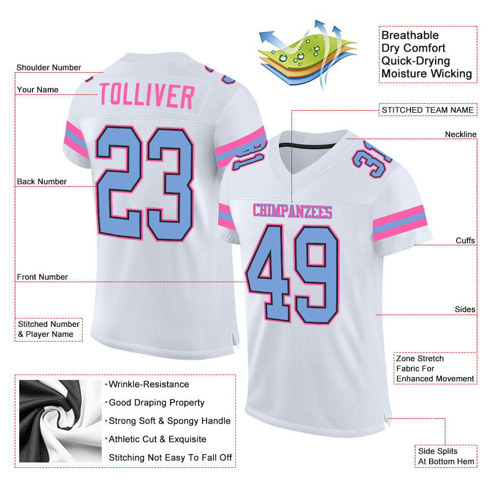 Custom White Light Blue-Pink Mesh Authentic Football Jersey Limited