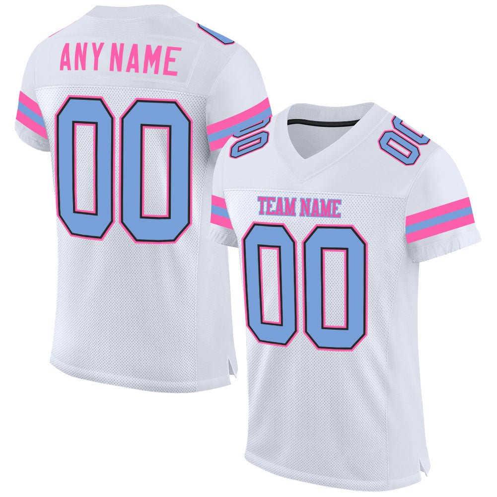 Custom White Light Blue-Pink Mesh Authentic Football Jersey Limited