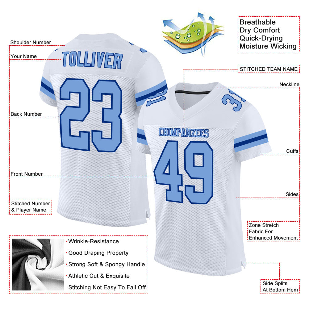 Custom White Light Blue-Royal Mesh Authentic Football Jersey Limited