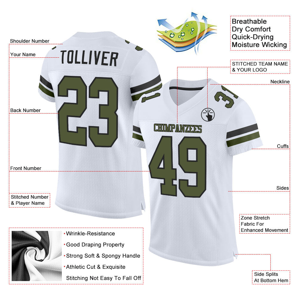 Custom White Olive-Black Mesh Authentic Football Jersey Limited
