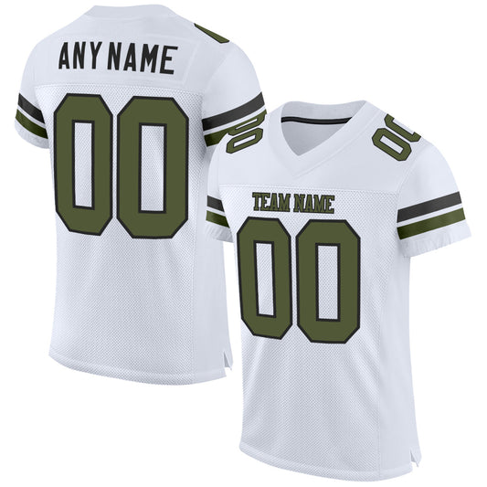 Custom White Olive-Black Mesh Authentic Football Jersey Limited