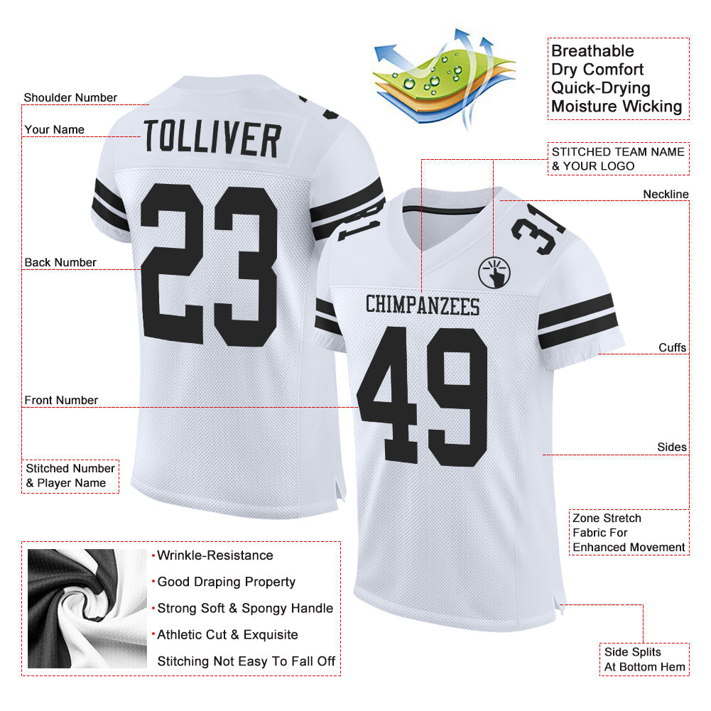 Custom White Black Mesh Authentic Football Jersey Limited