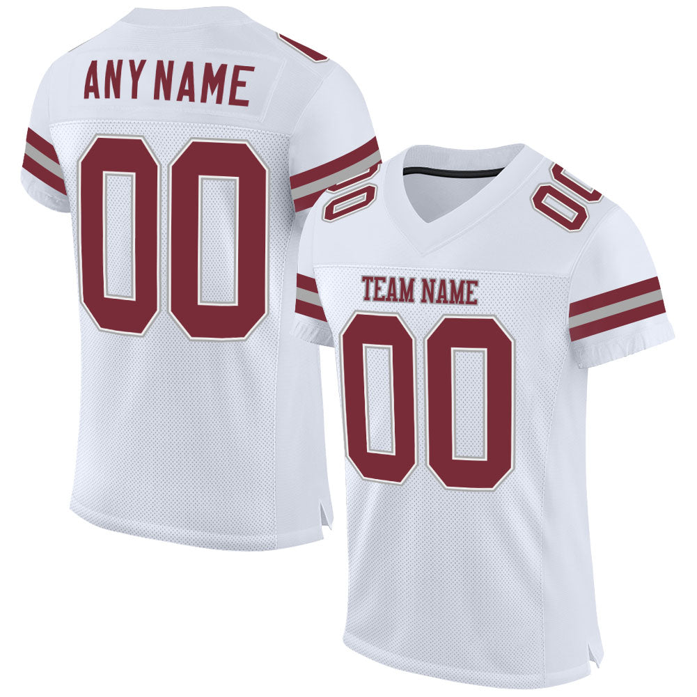 Custom White Burgundy-Gray Mesh Authentic Football Jersey Limited