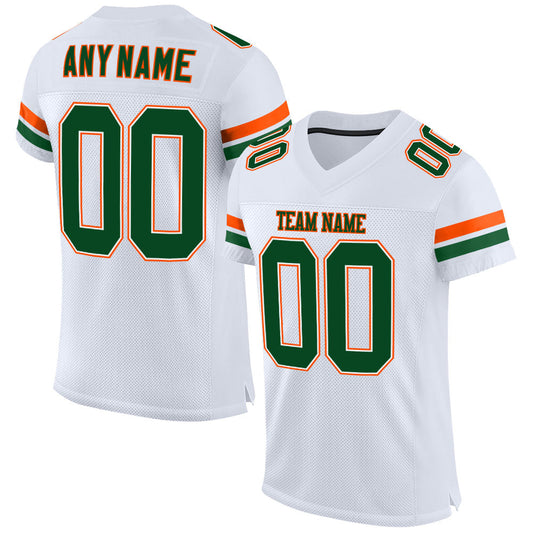 Custom White Green-Orange Mesh Authentic Football Jersey Limited