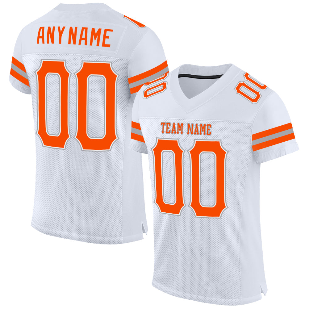 Custom White Orange-Gray Mesh Authentic Football Jersey Limited