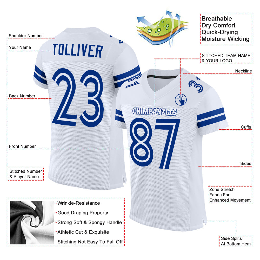 Custom White White-Royal Mesh Authentic Football Jersey Limited