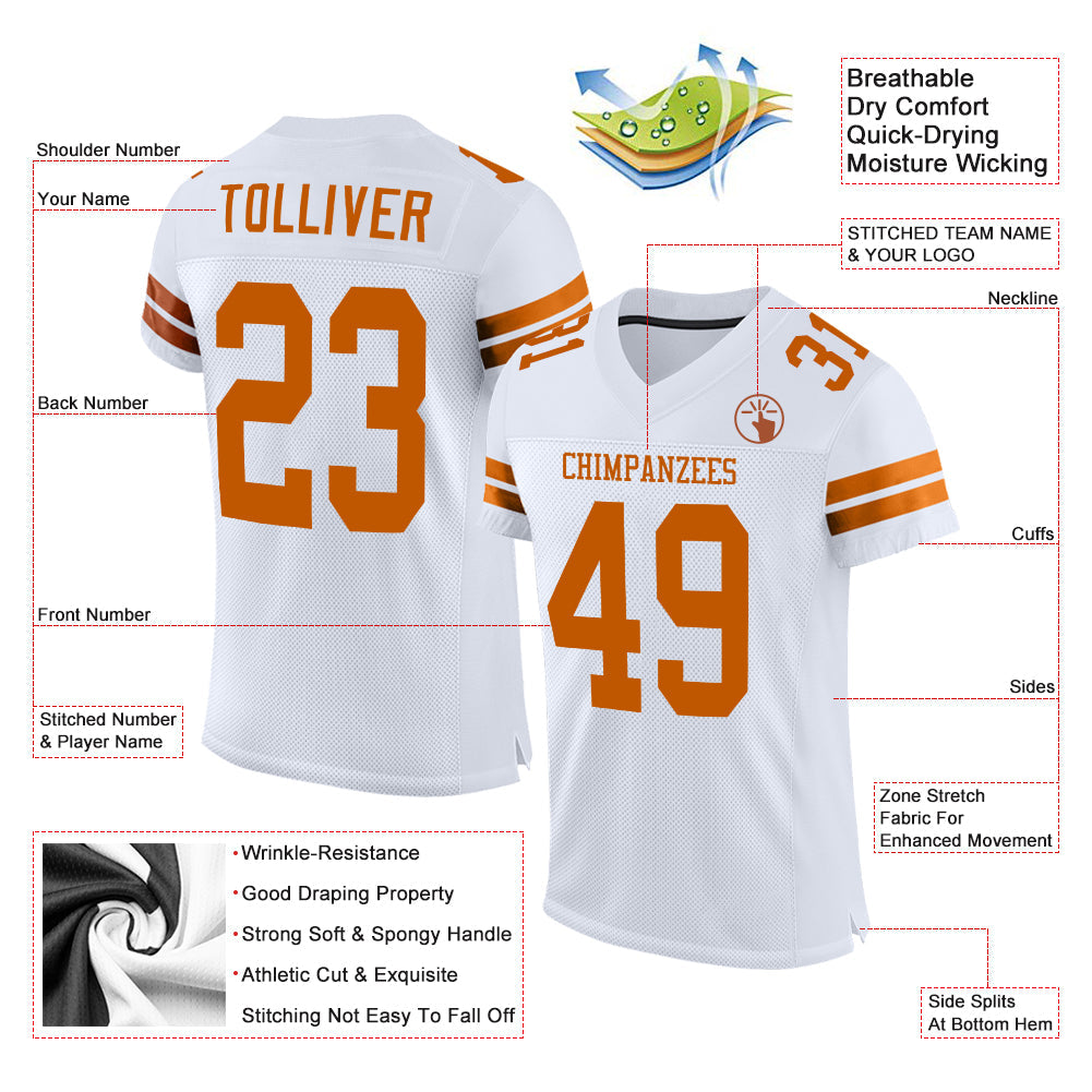 Custom White Texas Orange Mesh Authentic Football Jersey Limited