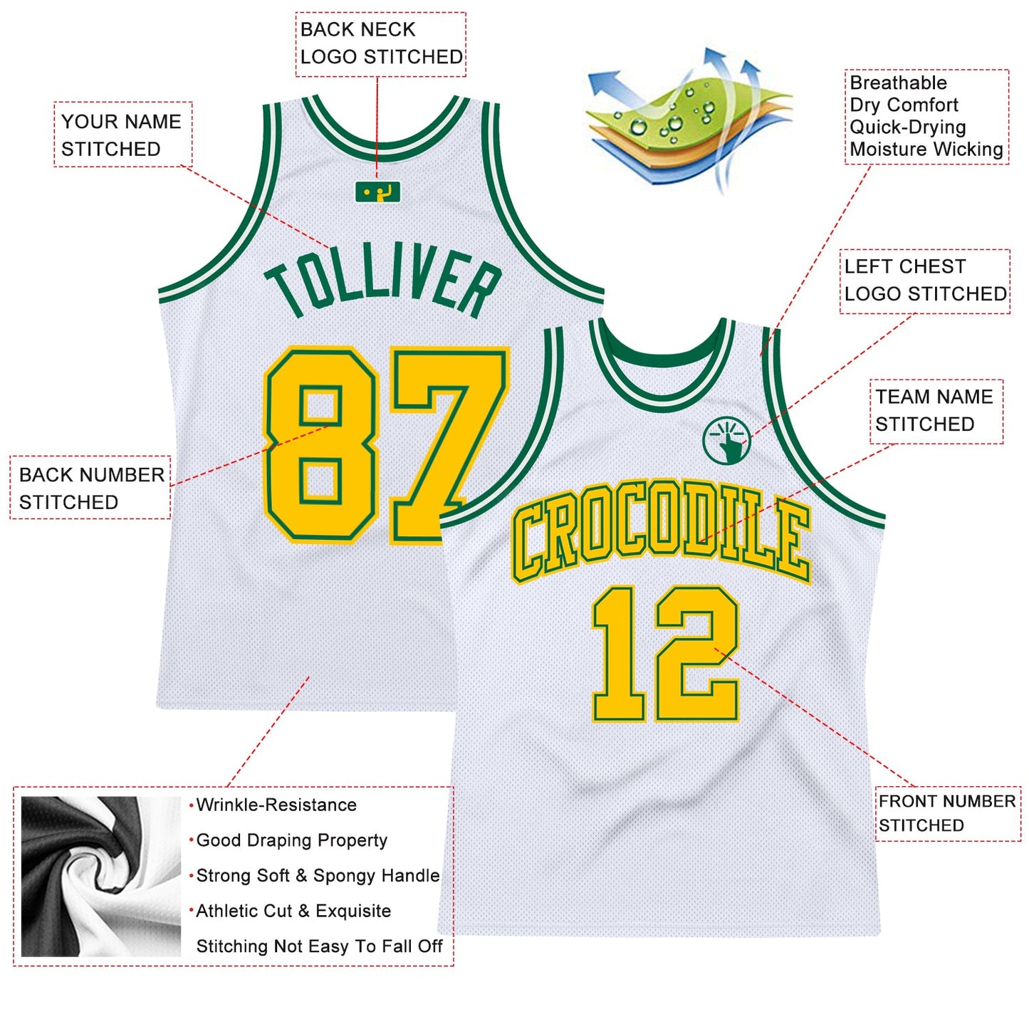 Custom White Gold-Kelly Green Authentic Throwback Basketball Jersey Limited