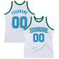 Custom White Blue-Kelly Green Authentic Throwback Basketball Jersey