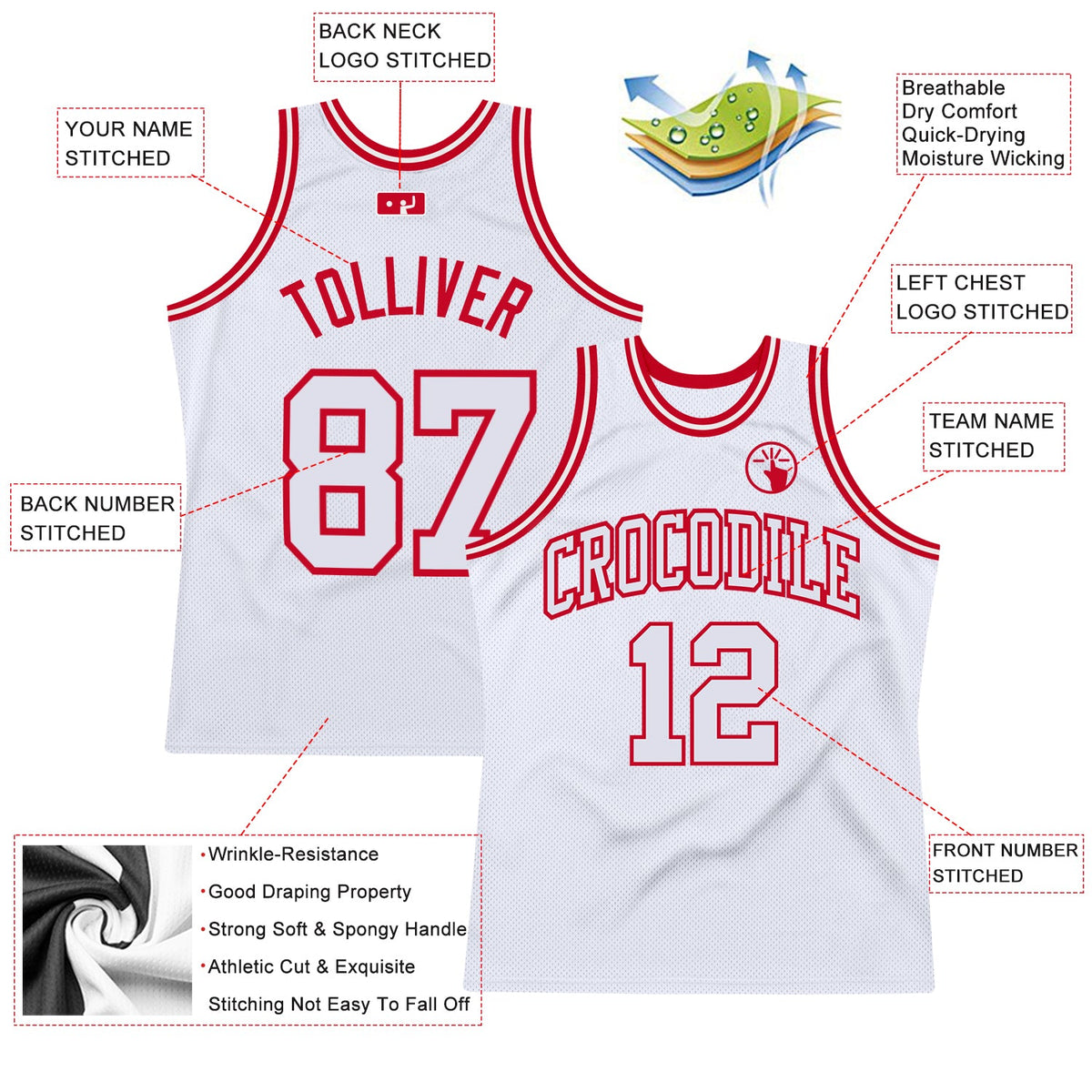 Custom White White-Red Authentic Throwback Basketball Jersey Limited