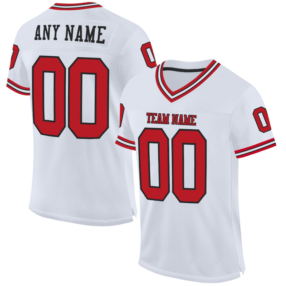 Custom White Red-Black Mesh Authentic Throwback Football Jersey Limited