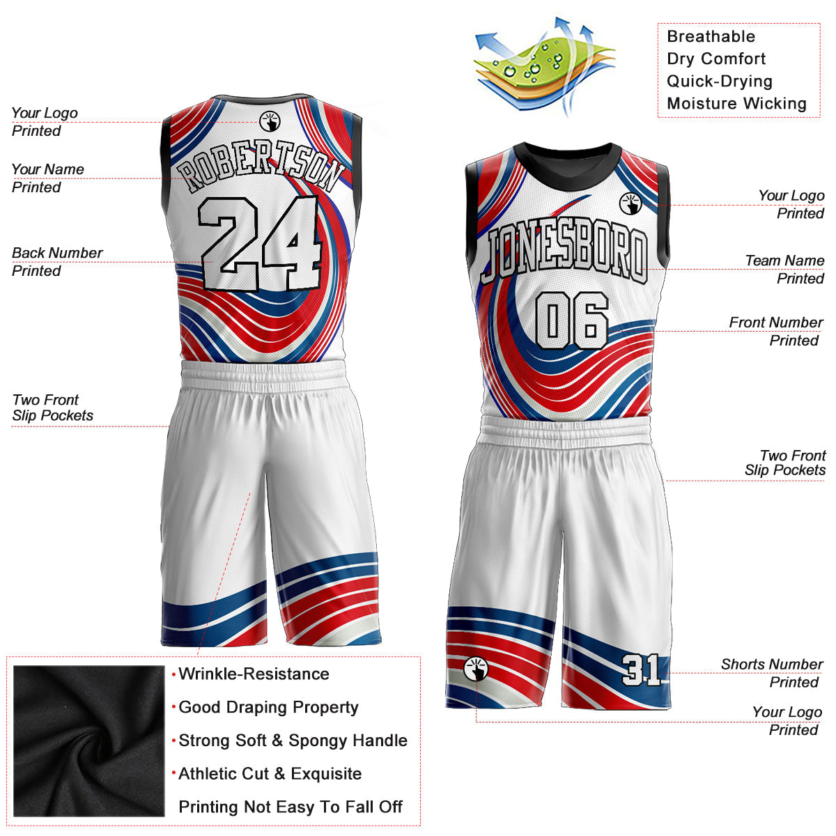 Custom White White-Red Round Neck Sublimation Basketball Suit Jersey Limited