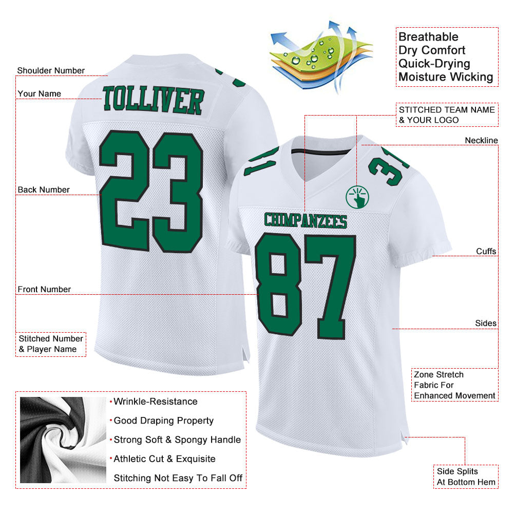 Custom White Kelly Green-Black Mesh Authentic Football Jersey Limited