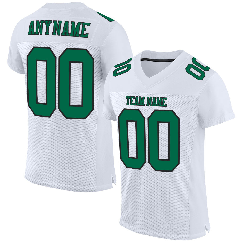 Custom White Kelly Green-Black Mesh Authentic Football Jersey Limited