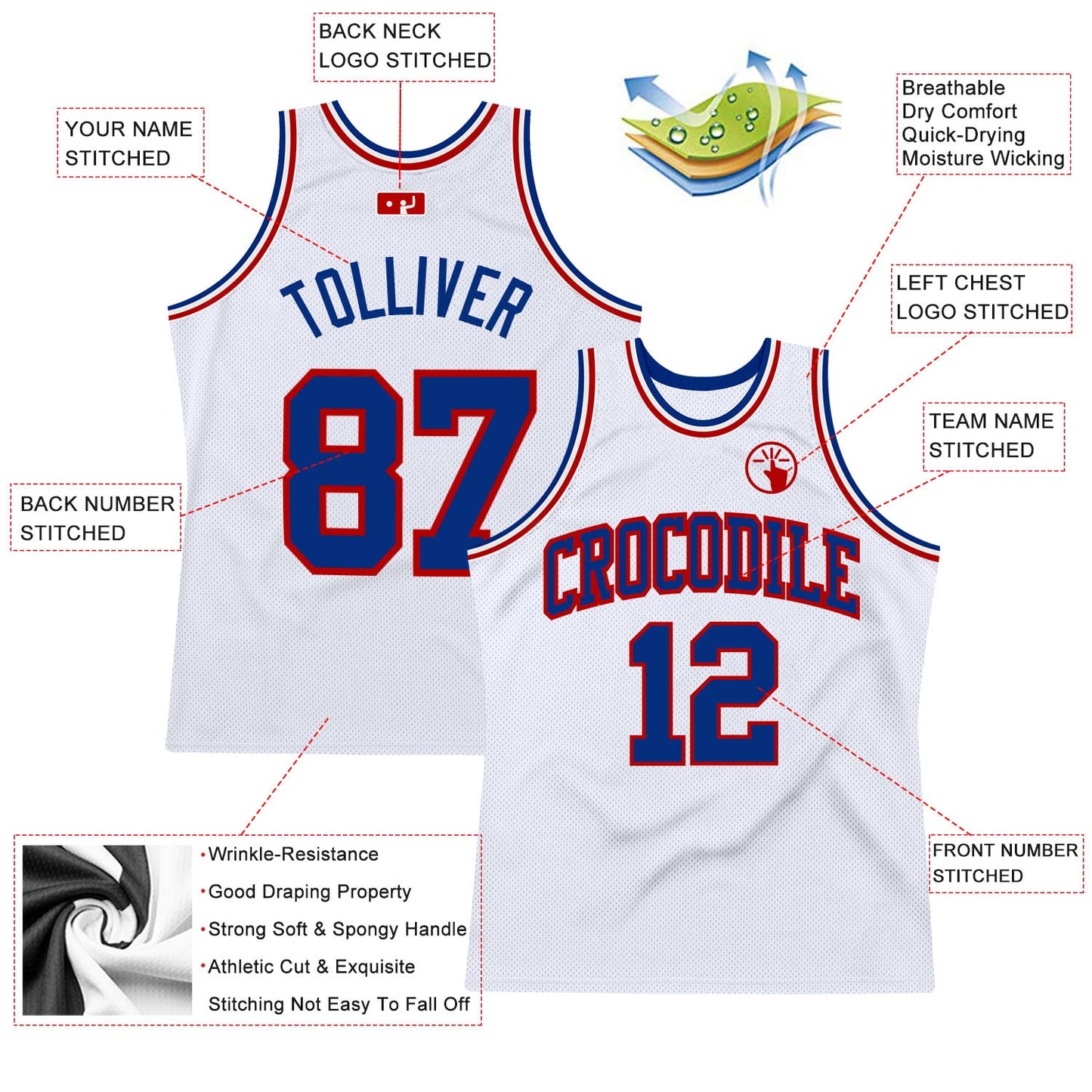 Custom White Royal-Red Authentic Throwback Basketball Jersey Limited
