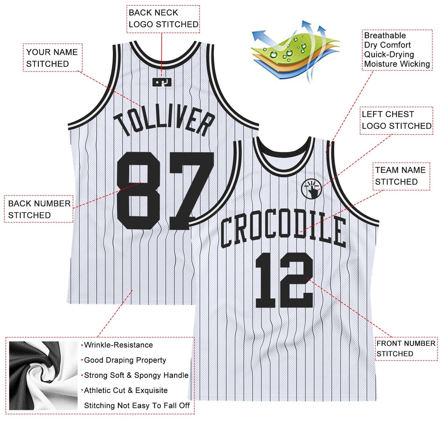 Custom White Black Pinstripe Black Authentic Basketball Jersey Limited