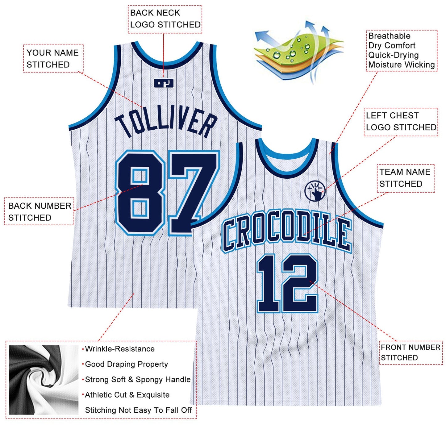 Custom White Navy Pinstripe Navy-Blue Authentic Basketball Jersey Limited