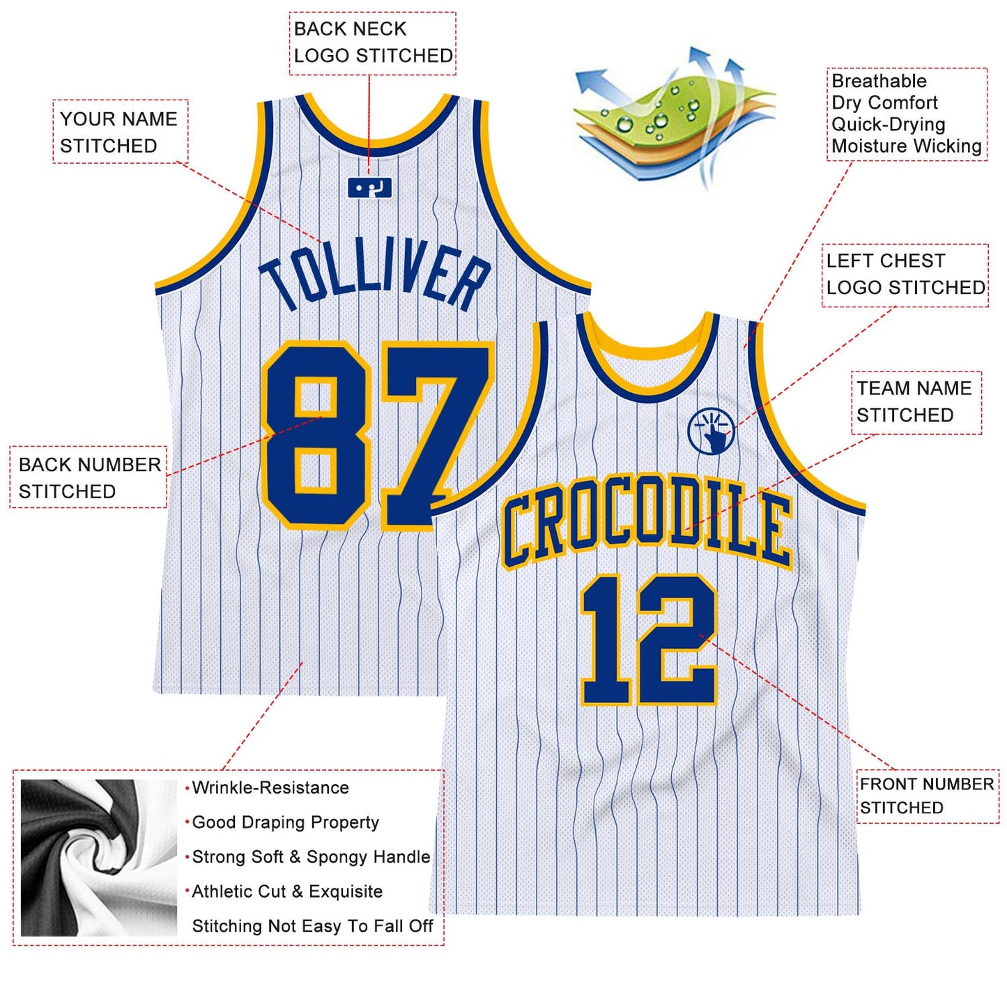Custom White Royal Pinstripe Royal-Gold Authentic Basketball Jersey Limited