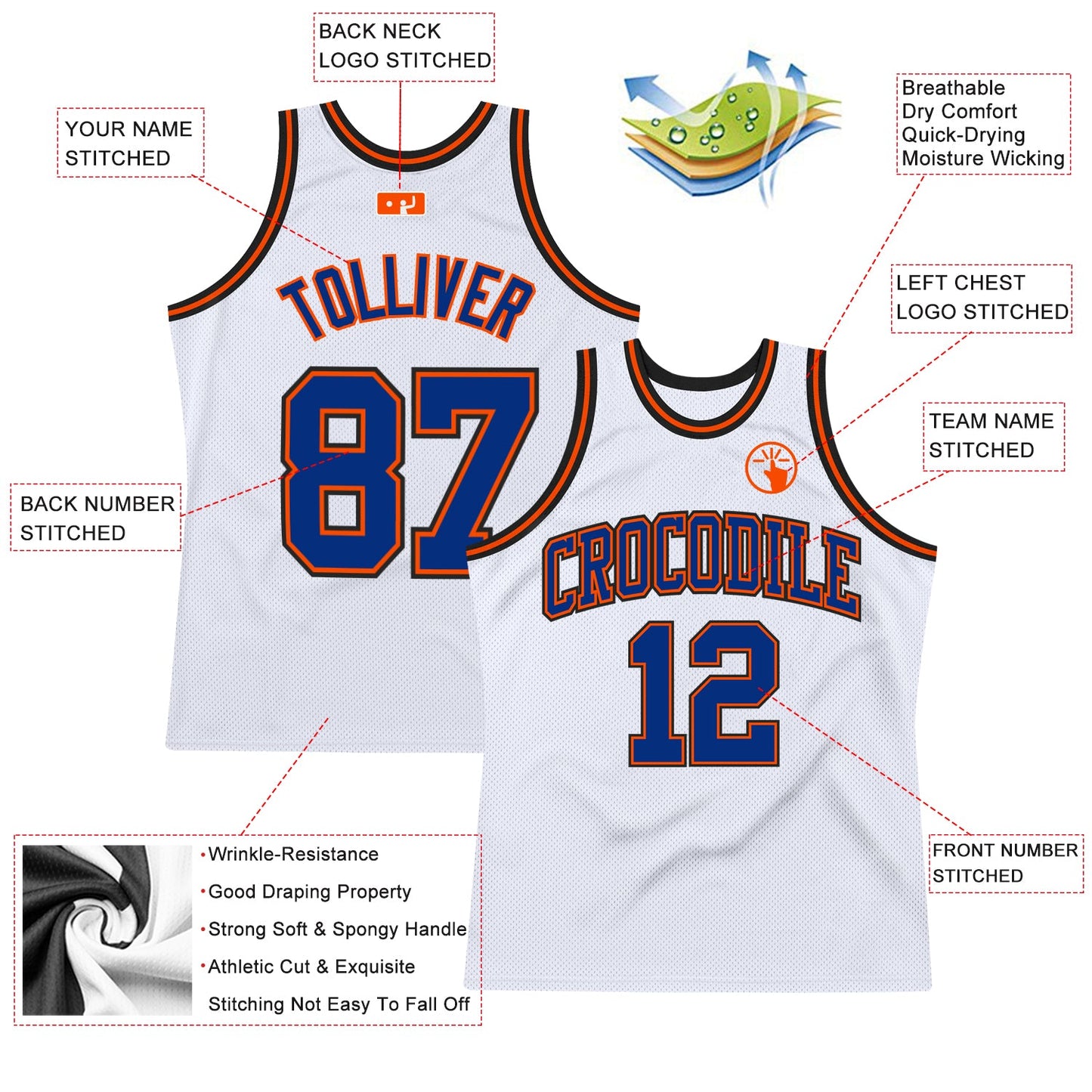 Custom White Royal Orange-Black Authentic Throwback Basketball Jersey Limited