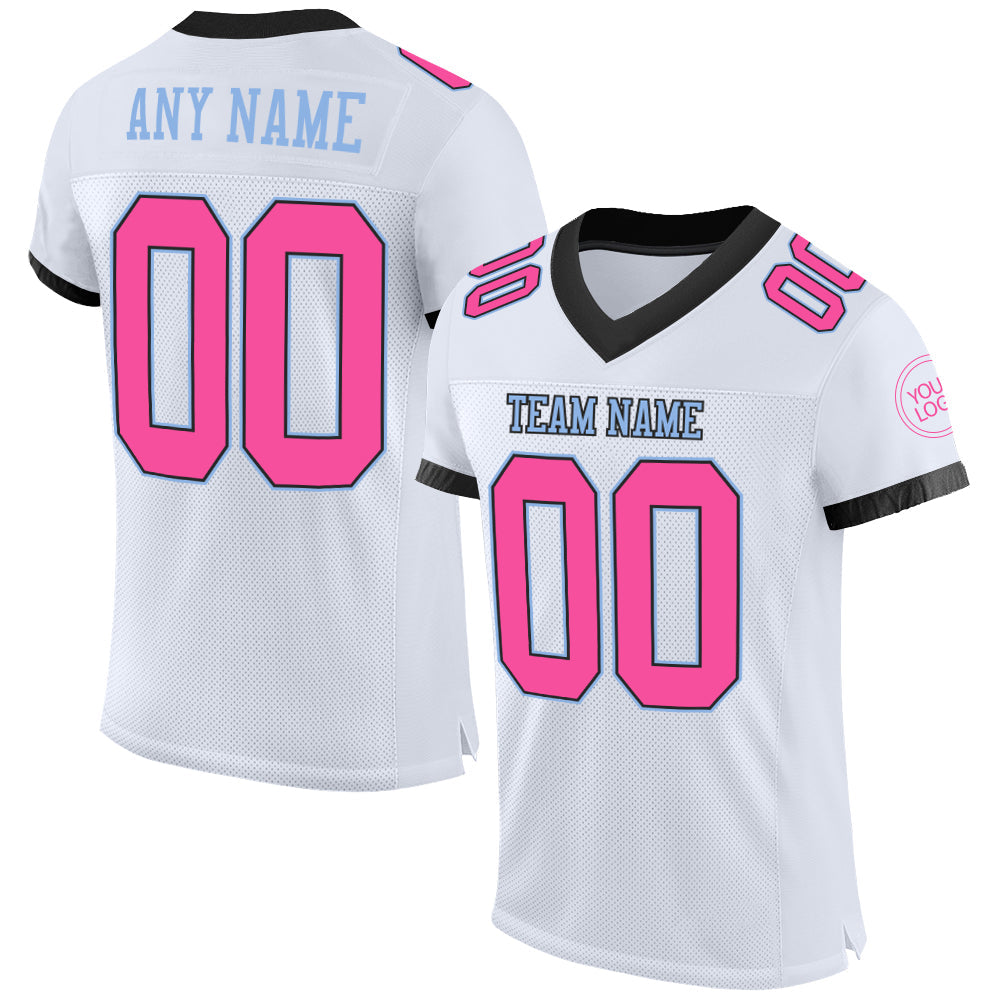 Custom White Pink Black-Light Blue Mesh Authentic Football Jersey Limited