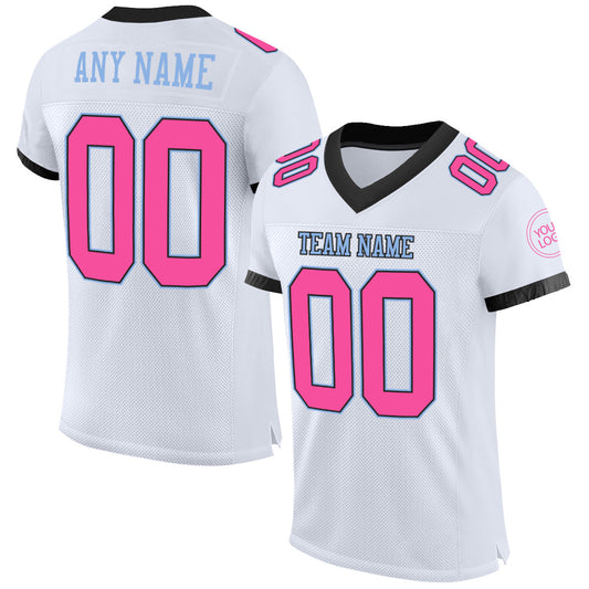 Custom White Pink Black-Light Blue Mesh Authentic Football Jersey Limited