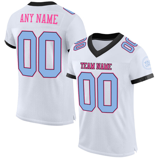Custom White Light Blue Black-Pink Mesh Authentic Football Jersey Limited