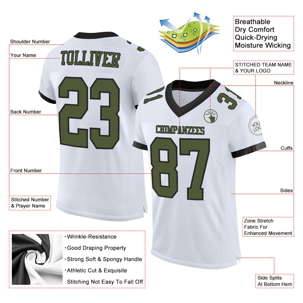Custom White Olive-Black Mesh Authentic Football Jersey Limited