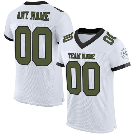 Custom White Olive-Black Mesh Authentic Football Jersey Limited