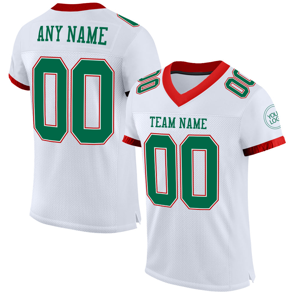 Custom White Kelly Green-Red Mesh Authentic Football Jersey Limited