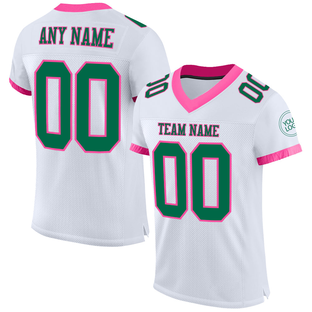 Custom White Kelly Green-Pink Mesh Authentic Football Jersey Limited