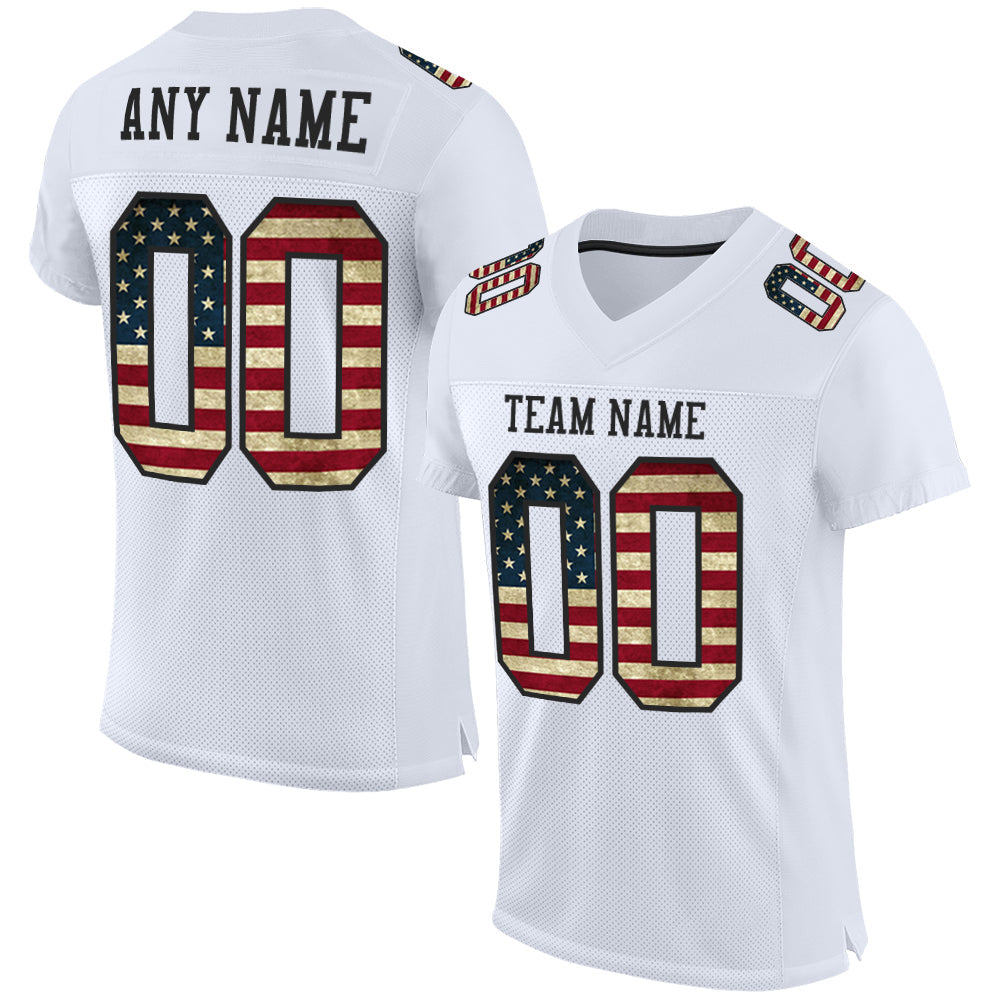 Custom White Vintage USA Flag-Black Mesh Authentic Football Jersey Limited