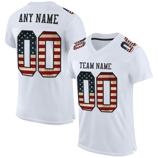 Custom White Vintage USA Flag-Black Mesh Authentic Football Jersey Limited