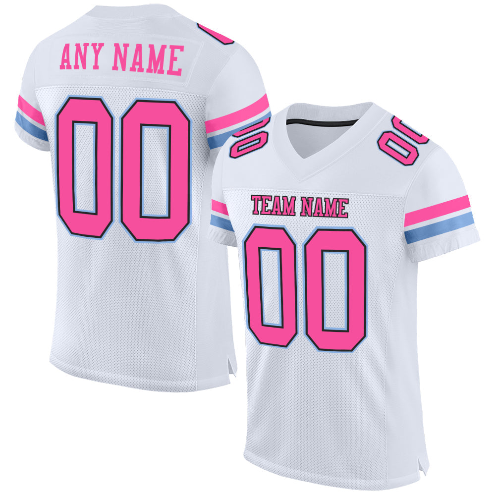 Custom White Pink Black-Light Blue Mesh Authentic Football Jersey Limited