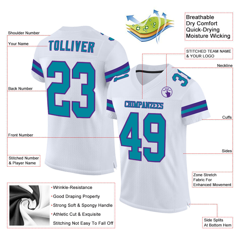 Custom White Teal-Purple Mesh Authentic Football Jersey Limited