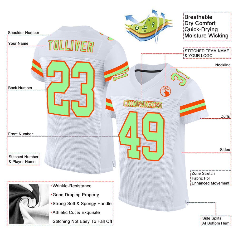 Custom White Pea Green-Orange Mesh Authentic Football Jersey Limited