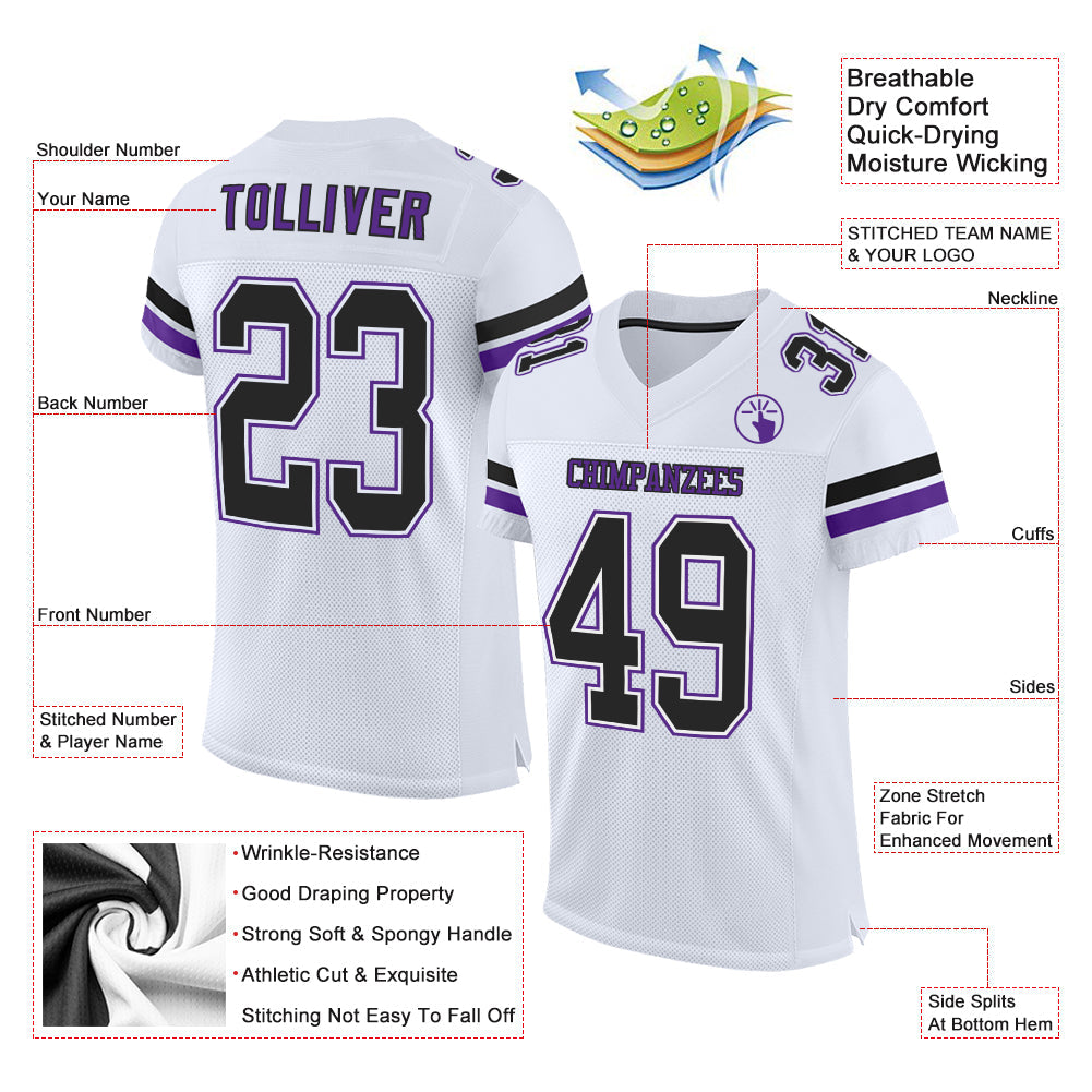 Custom White Black-Purple Mesh Authentic Football Jersey Limited