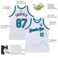 Custom White Teal-Navy Authentic Throwback Basketball Jersey Limited