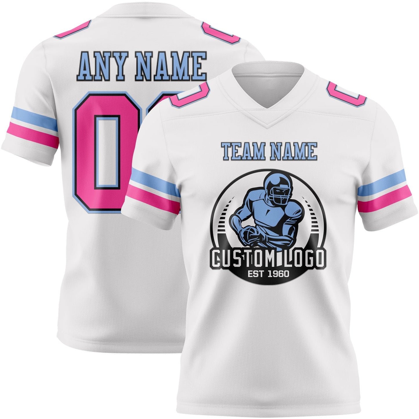 Custom White Pink Black-Light Blue Authentic Football Jersey Limited