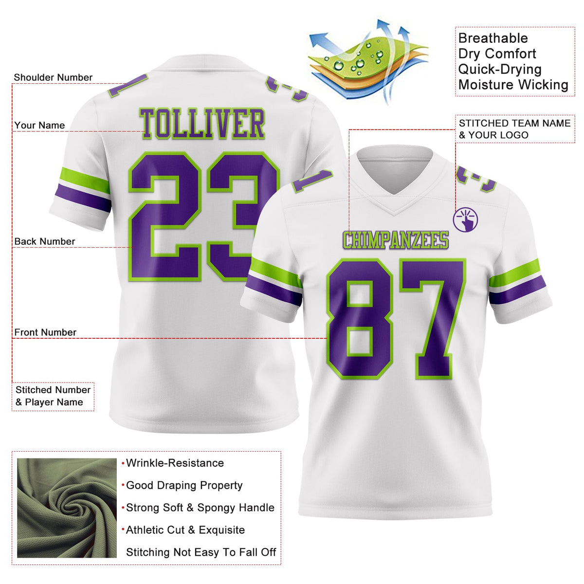 Custom White Purple-Neon Green Authentic Football Jersey Limited