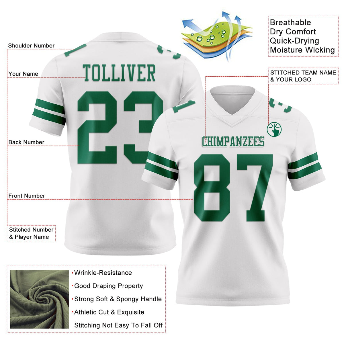 Custom White Kelly Green Authentic Football Jersey Limited