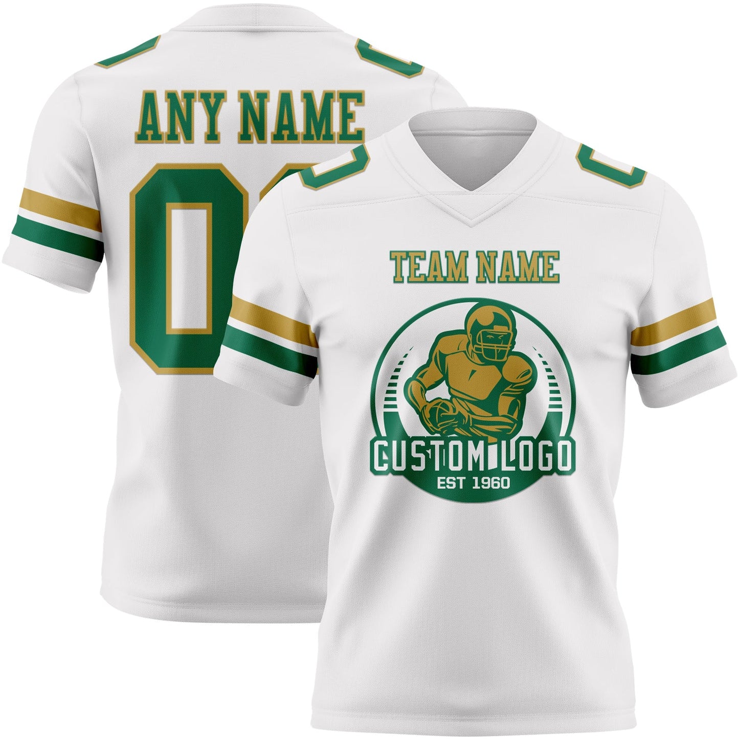 Custom White Kelly Green-Old Gold Authentic Football Jersey Limited