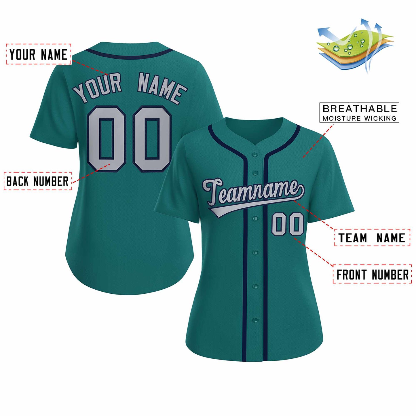 Custom Aqua Gray Navy Classic Style Baseball Jersey for Women Limited