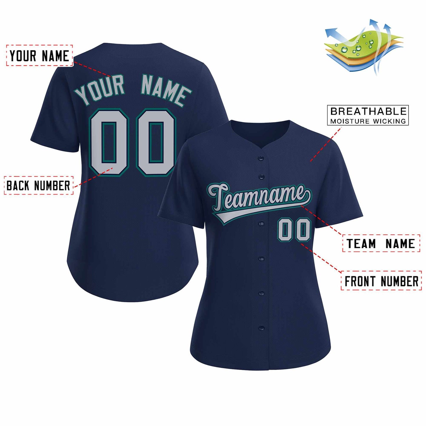 Custom Navy Gray Navy Classic Style Baseball Jersey for Women Limited