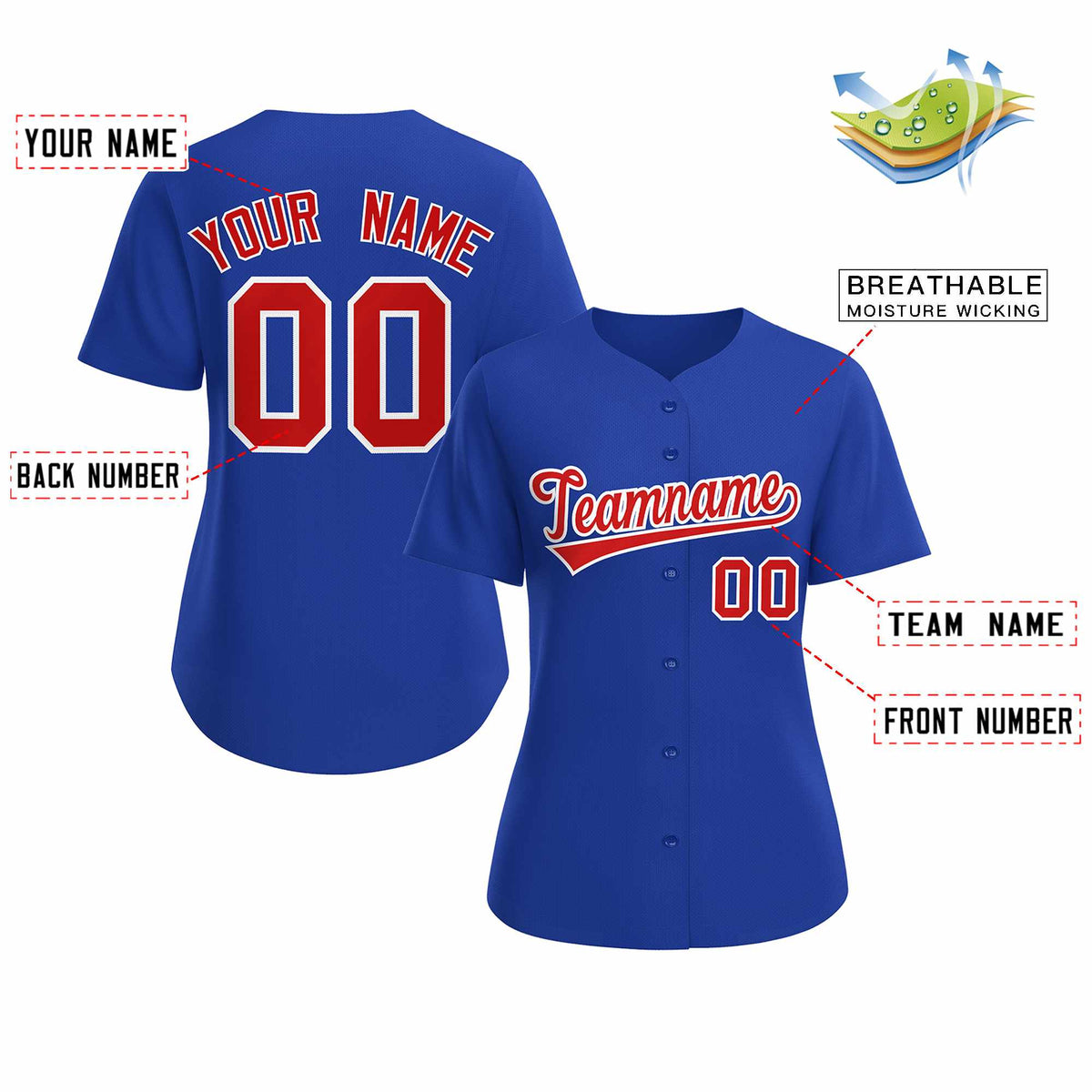 Custom Royal Red White Classic Style Baseball Jersey for Women Limited