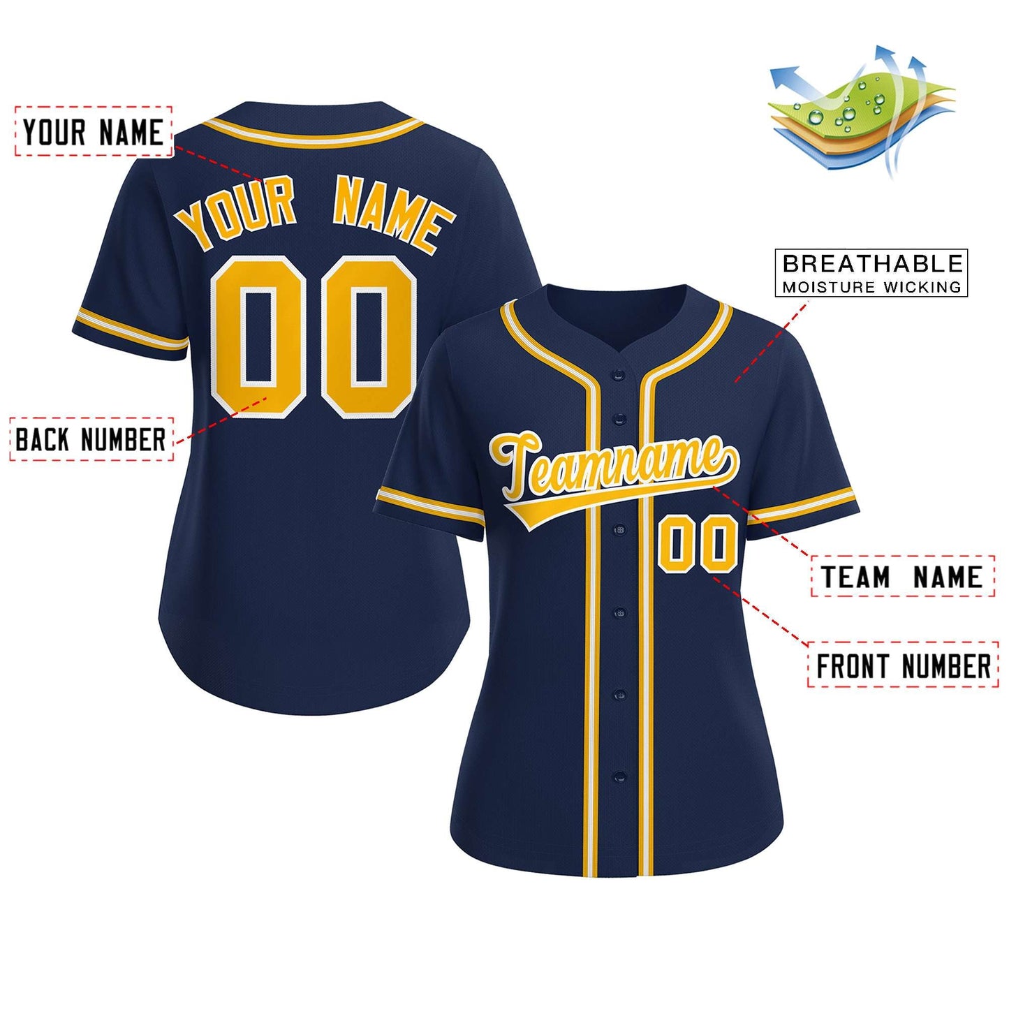 Custom Navy Yellow-White Classic Style Baseball Jersey For Women Limited